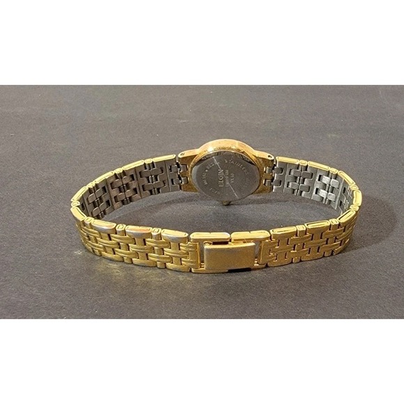 Elgin Gold Tone Stainless Steel Black Dial Face Watch EM178136 VX10 - Picture 8 of 9